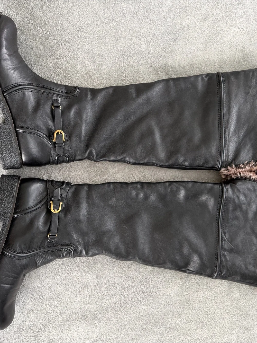 Sam Edelman Black Over-The-Knee Boots with Brown Faux-Fur Cuff